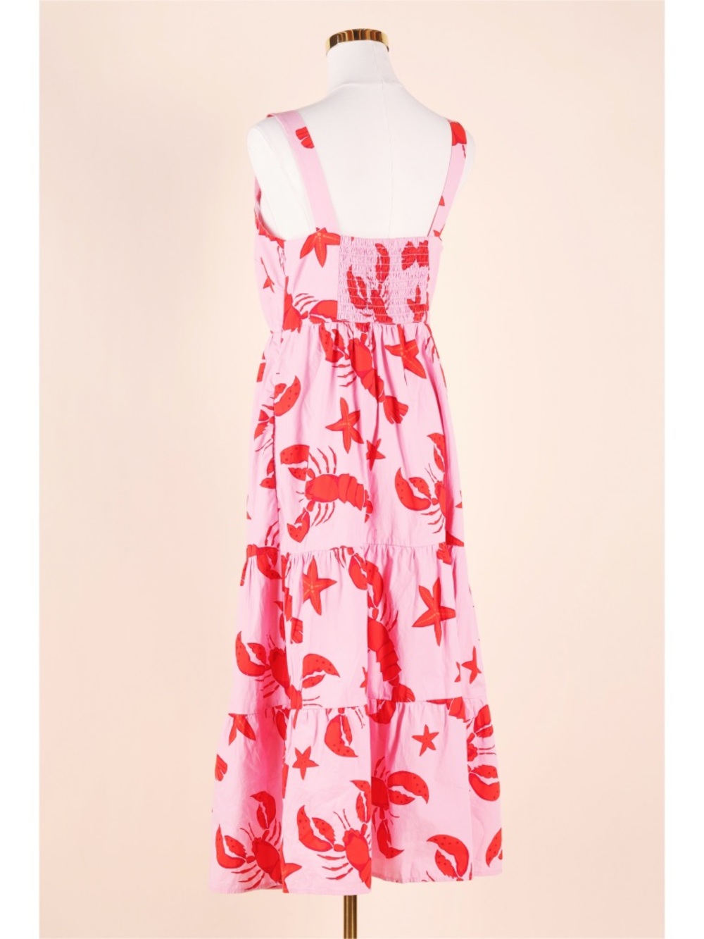 Sz 8 J. Crew Cotton Lobster Print Sleeveless Square Neck Tiered Maxi Dress EUC - Picture 4 of 5